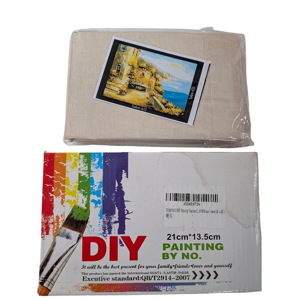TUMOVO DIY Paint by Number Kit Coastal Village 16x20 Canvas No Frame X00459T3N